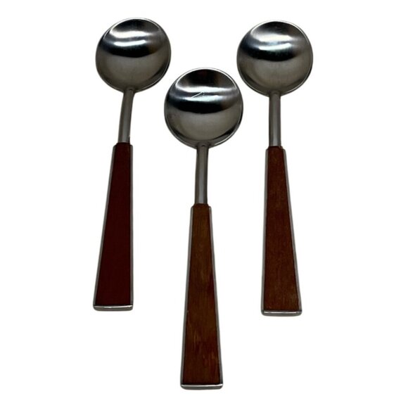 3 Stako Saninless Steel Demitasse Spoons Wood Handle Sweden - Picture 1 of 5